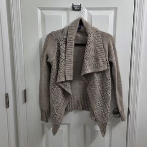 2013 American Eagle Outfitters Beige Gold Metallic Open-Front Cardigan